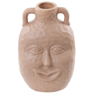 Vaso in porcellana beige sabbia 26 cm motivo tradizionale faccina sorridente fatto a mano