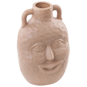 Vaso in porcellana beige sabbia 26 cm motivo tradizionale faccina sorridente fatto a mano