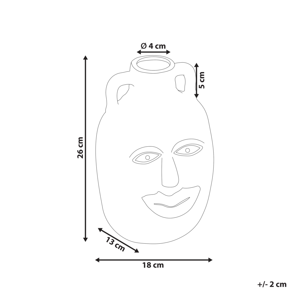 Vaso in porcellana beige sabbia 26 cm motivo tradizionale faccina sorridente fatto a mano