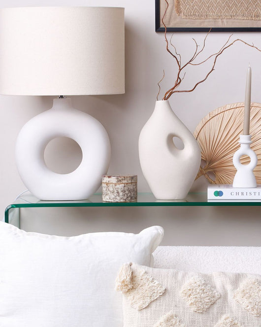 Vaso in porcellana bianco panna 32 cm accessorio moderno realizzato a mano