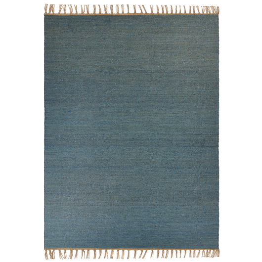 Tappeto in iuta blu 160 x 230 cm tessuto a mano con frange in stile boho per la sala della camera da letto