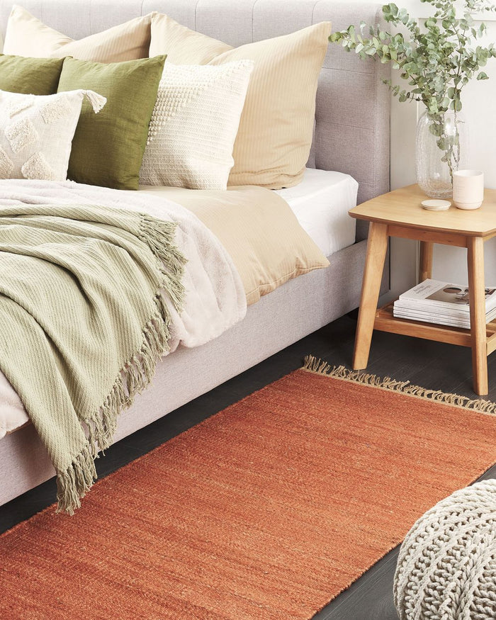 Tappeto in iuta rossa 80 x 150 cm tessuto a mano con frange in stile boho per l'ingresso della camera da letto