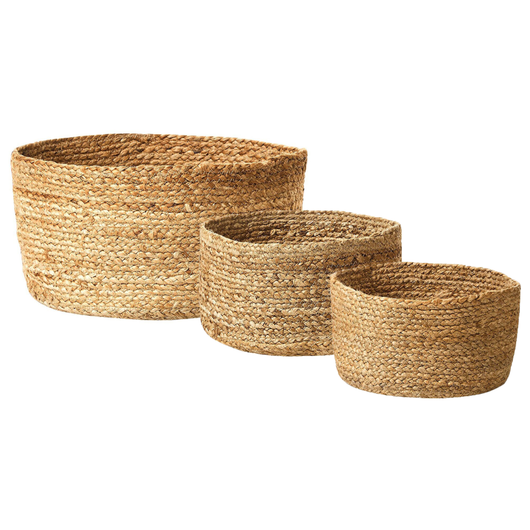 Set di 3 cestini in tessuto di iuta naturale altezza 12/16/21 cm per riporre oggetti in stile rustico Boho