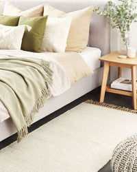 Tappeto in juta beige chiaro 80 x 150 cm tessuto a mano con frange stile boho per l'ingresso della camera da letto