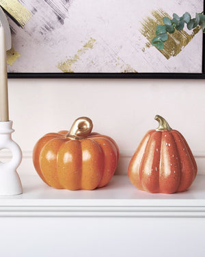 Set di 2 statuette in ceramica arancio dorato 18 cm zucche fatte a mano soggiorno camera da letto decorazione sculture