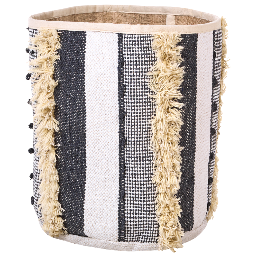 Set di 2 cestini in cotone beige e grigio alti 40/45 cm per riporre oggetti in stile rustico boho