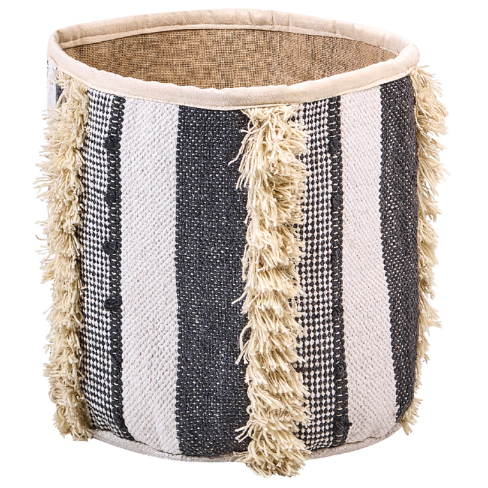 Set di 2 cestini in cotone beige e grigio alti 40/45 cm per riporre oggetti in stile rustico boho