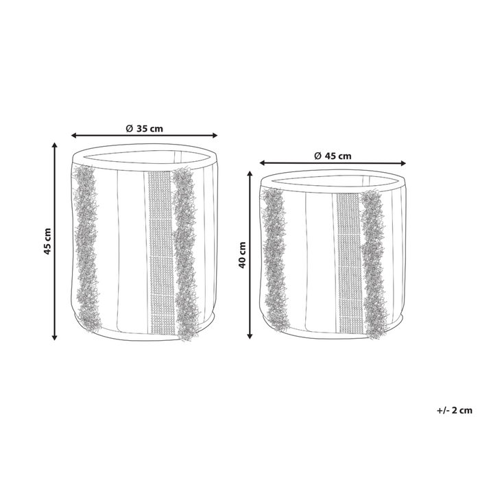 Set di 2 cestini in cotone beige e grigio alti 40/45 cm per riporre oggetti in stile rustico boho