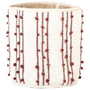 Set di 2 cestini in cotone beige con rosso alti 40/45 cm per riporre oggetti in stile rustico boho