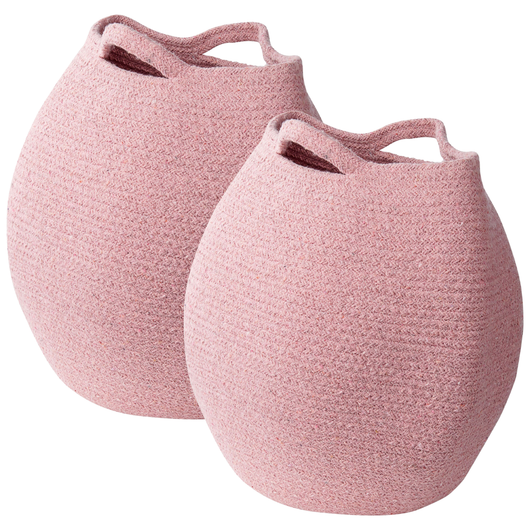 Set di 2 cesti portaoggetti in cotone rosa 20 x 30 cm Portabiancheria Contenitori intrecciati a mano
