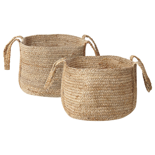 Set di 2 cestini portaoggetti in iuta naturale da 38 cm, portabiancheria, contenitori Boho