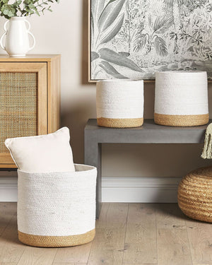 Set di 3 cestini portaoggetti in cotone iuta bianco e naturale portabiancheria Boho