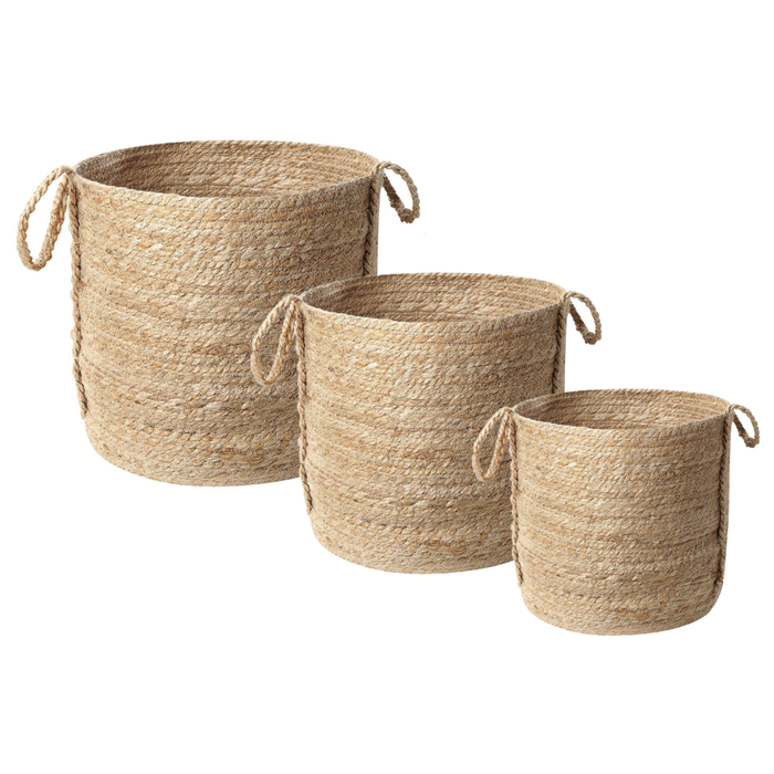 Set di 3 cestini portaoggetti in iuta naturale da 30 cm, portabiancheria, contenitori Boho