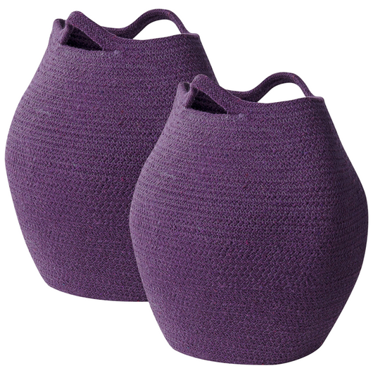 Set di 2 cesti portaoggetti in cotone viola 20 x 30 cm Portabiancheria Contenitori intrecciati a mano