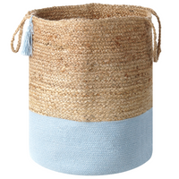 Set di 2 cesti portaoggetti in cotone iuta blu e naturale da 50 cm portabiancheria Boho