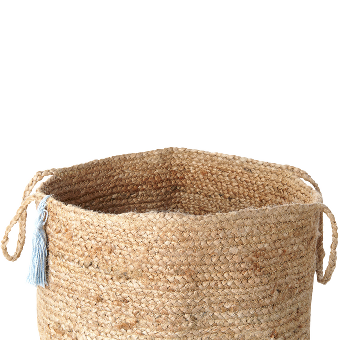 Set di 2 cesti portaoggetti in cotone iuta blu e naturale da 50 cm portabiancheria Boho
