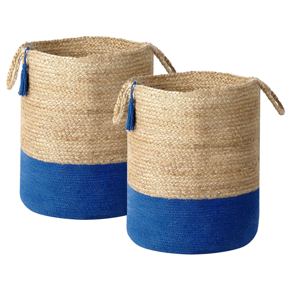 Set di 2 cestini portaoggetti in cotone iuta navy e naturale da 50 cm portabiancheria Boho