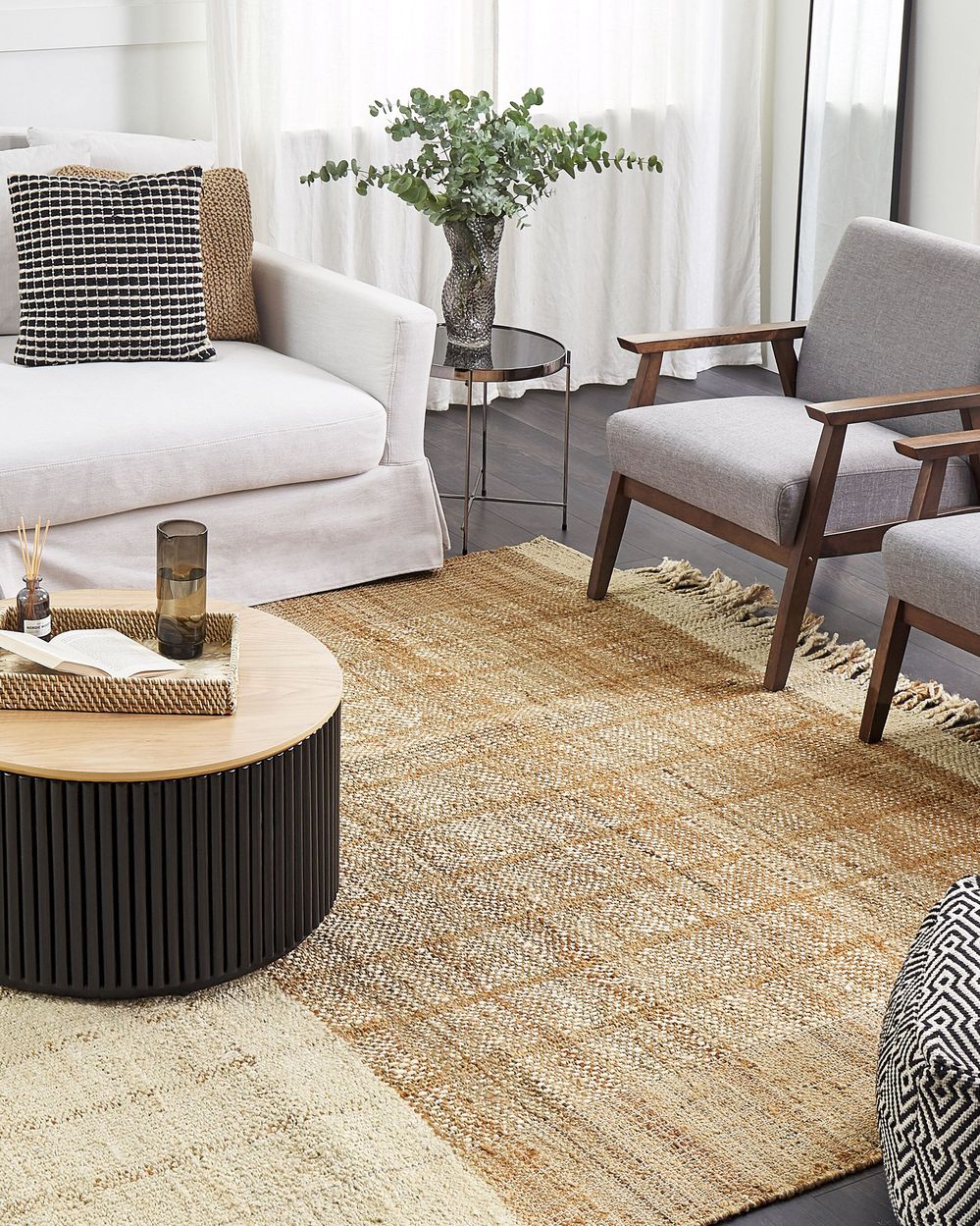 Tappeto in juta beige 200 x 300 cm tessuto a mano con frange in stile rustico per l'ingresso della camera da letto