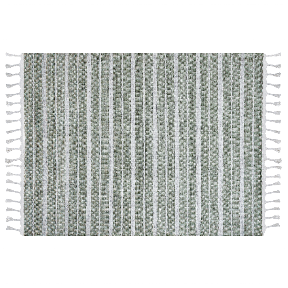 Tappeto verde 140 x 200 cm per soggiorno e camera da letto con frange a righe