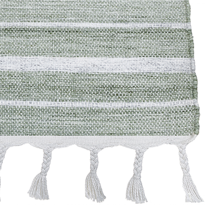 Tappeto verde 160 x 230 cm per soggiorno e camera da letto con frange a righe