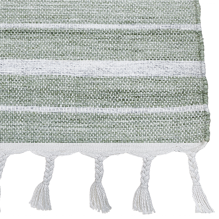 Tappeto verde 160 x 230 cm per soggiorno e camera da letto con frange a righe