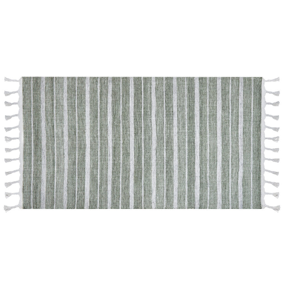 Tappeto verde 80 x 150 cm per soggiorno e camera da letto con frange a righe