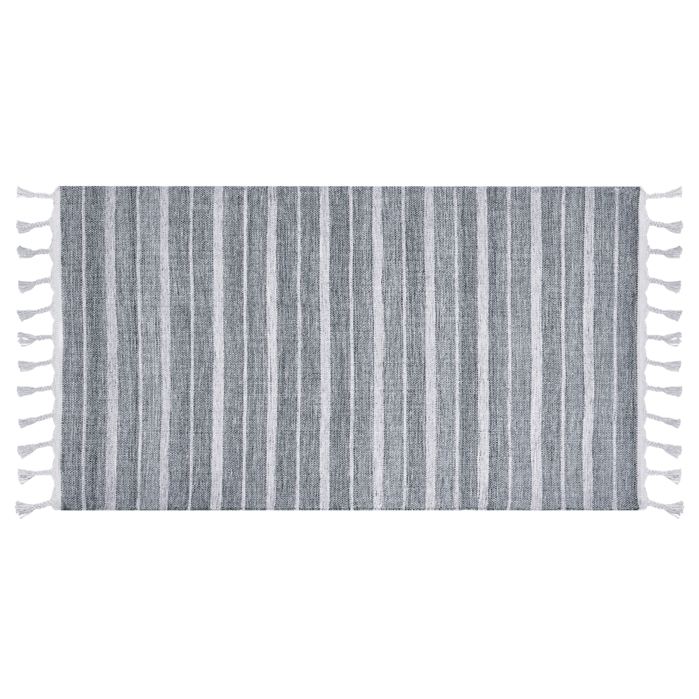 Tappeto grigio chiaro 80 x 150 cm per soggiorno e camera da letto con frange rigate
