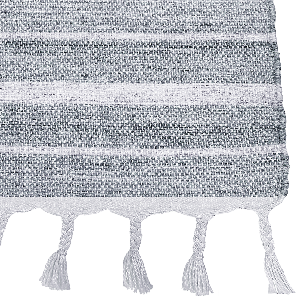 Tappeto grigio chiaro 80 x 150 cm per soggiorno e camera da letto con frange rigate