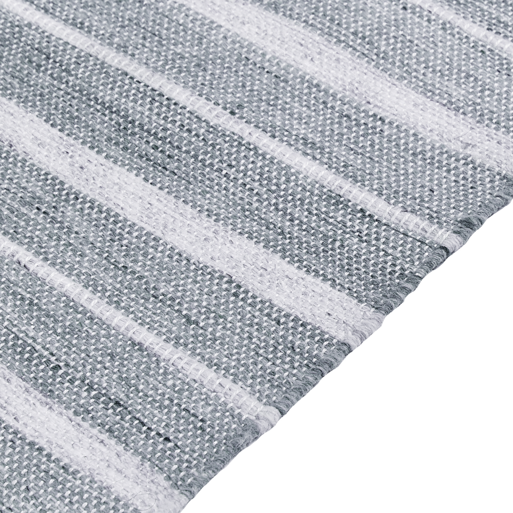 Tappeto grigio chiaro 80 x 150 cm per soggiorno e camera da letto con frange rigate