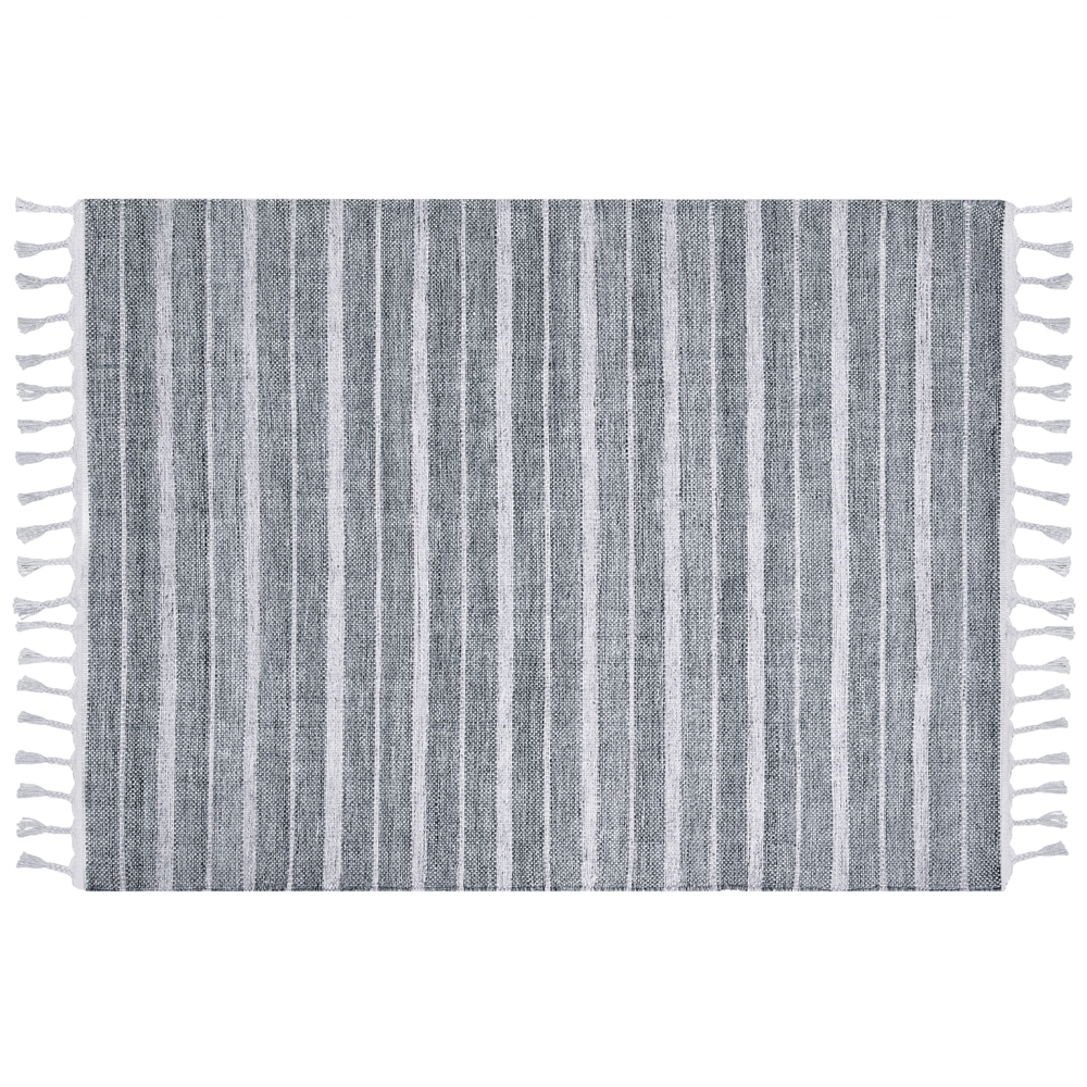 Tappeto grigio chiaro 160 x 230 cm per soggiorno e camera da letto con frange rigate