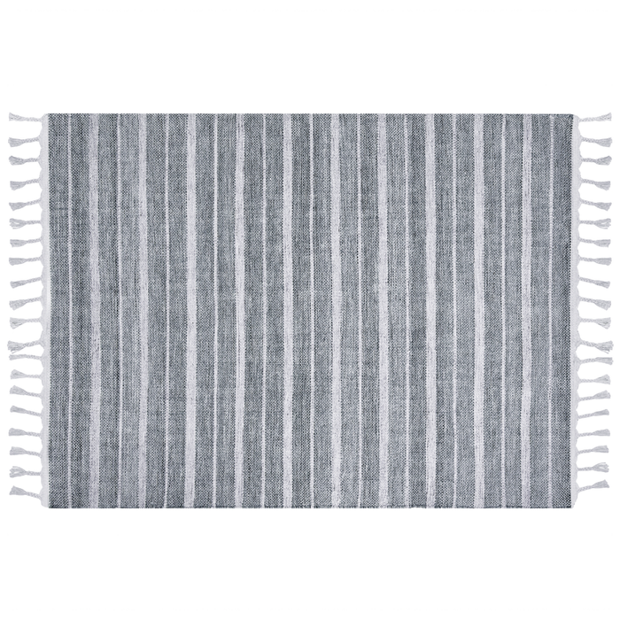 Tappeto grigio chiaro 160 x 230 cm per soggiorno e camera da letto con frange rigate