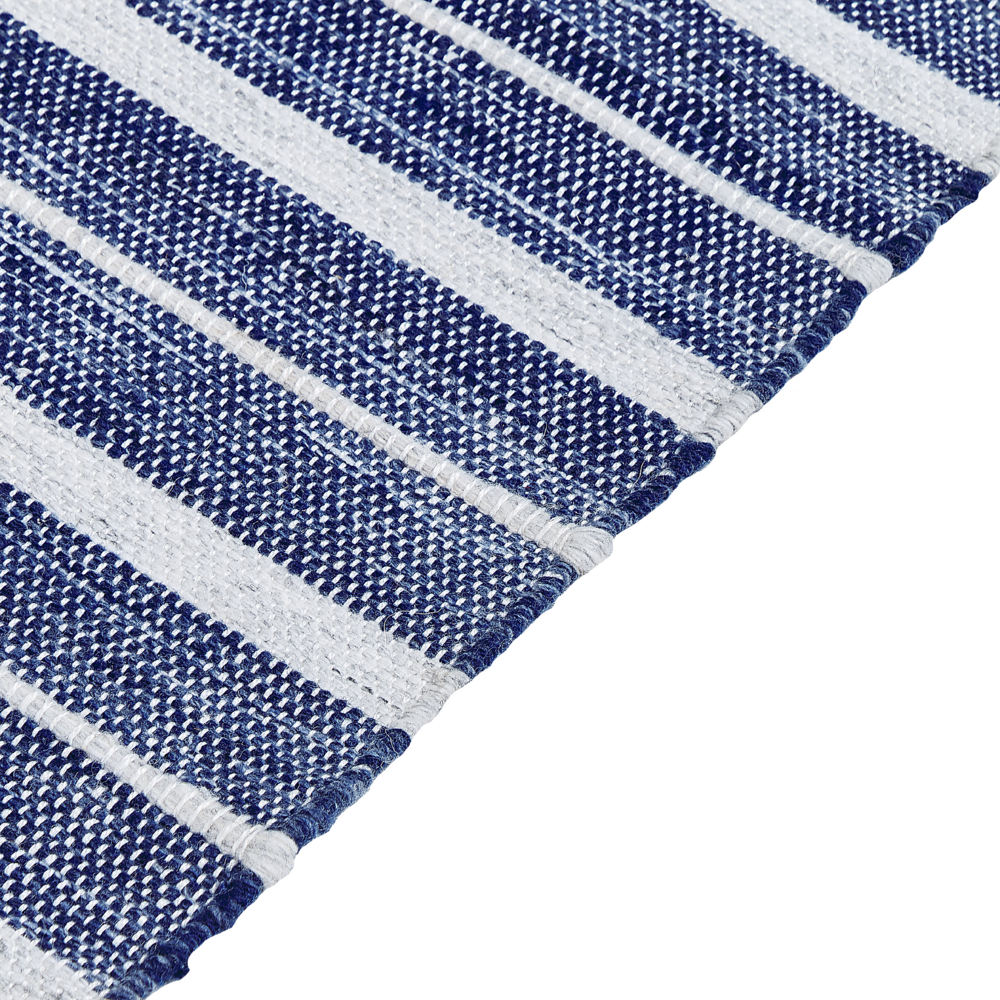 Tappeto blu 80 x 150 cm per soggiorno e camera da letto con frange a righe