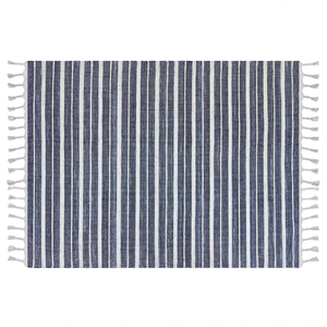 Tappeto blu 140 x 200 cm per soggiorno e camera da letto con frange a righe