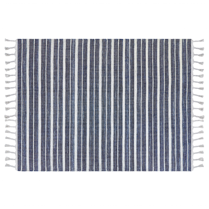 Tappeto blu 140 x 200 cm per soggiorno e camera da letto con frange a righe