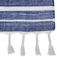 Tappeto blu 140 x 200 cm per soggiorno e camera da letto con frange a righe