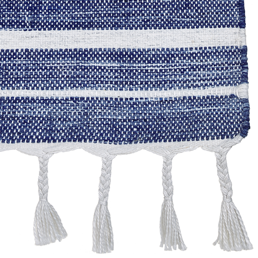 Tappeto blu 160 x 230 cm per soggiorno e camera da letto con frange a righe