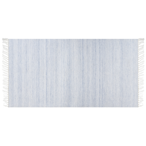 Tappeto in PET riciclato colore azzurro con frange 80 x 150 cm interno esterno