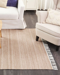 Tappeto in PET riciclato colore beige con frange 160 x 230 cm interno esterno