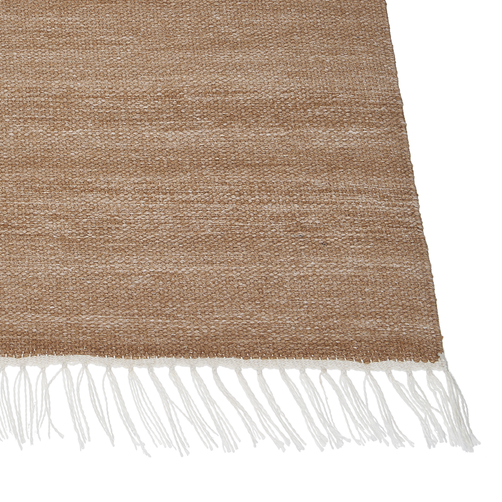 Tappeto in PET riciclato colore beige con frange 160 x 230 cm interno esterno