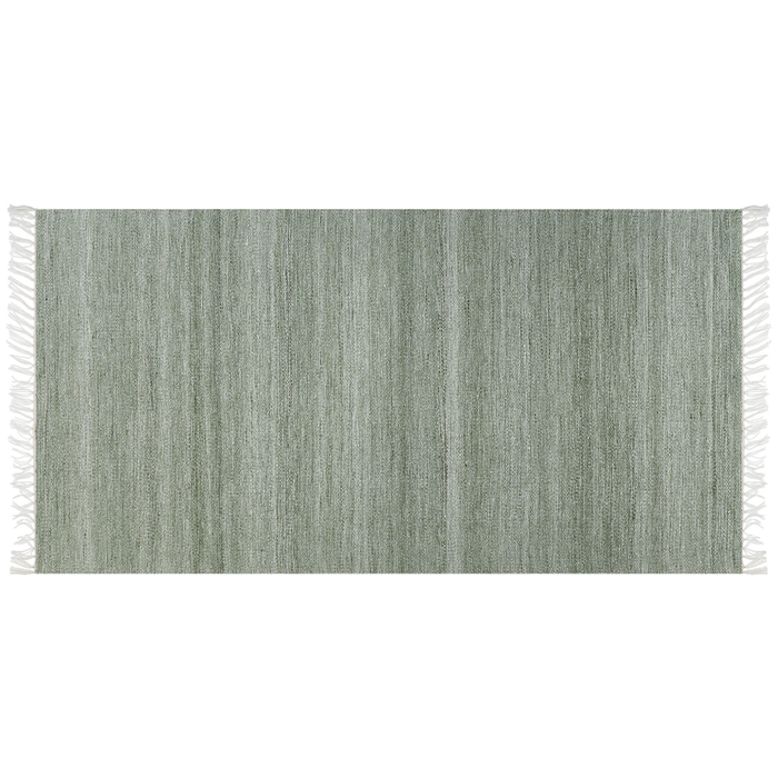 Tappeto in PET riciclato colore verde chiaro con frange 80 x 150 cm interno esterno