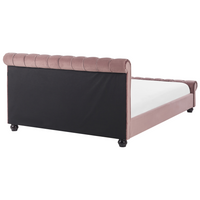 Letto ad acqua in velluto rosa 160 x 200 cm con testiera trapuntata stile glamour
