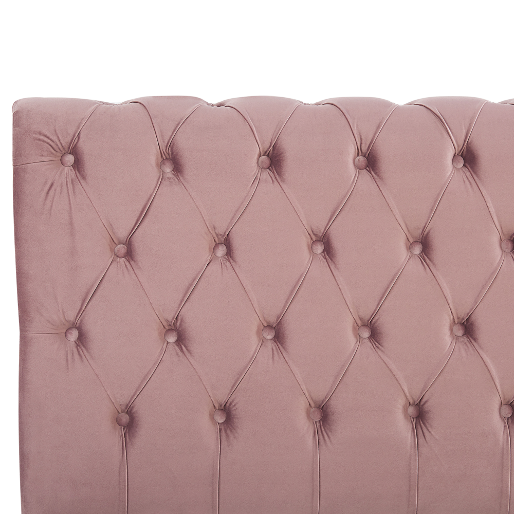 Letto ad acqua in velluto rosa 160 x 200 cm con testiera trapuntata stile glamour