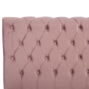 Letto ad acqua in velluto rosa 160 x 200 cm con testiera trapuntata stile glamour