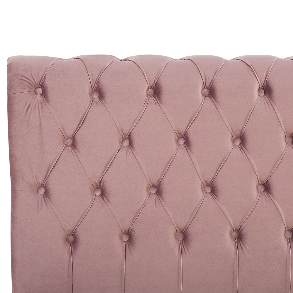 Letto ad acqua in velluto rosa 180 x 200 cm con testiera trapuntata stile glamour