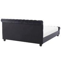 Letto ad acqua in velluto nero 180 x 200 cm con testiera trapuntata glamour