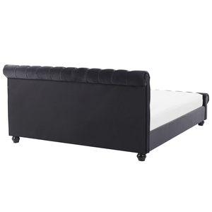 Letto ad acqua in velluto nero 180 x 200 cm con testiera trapuntata glamour