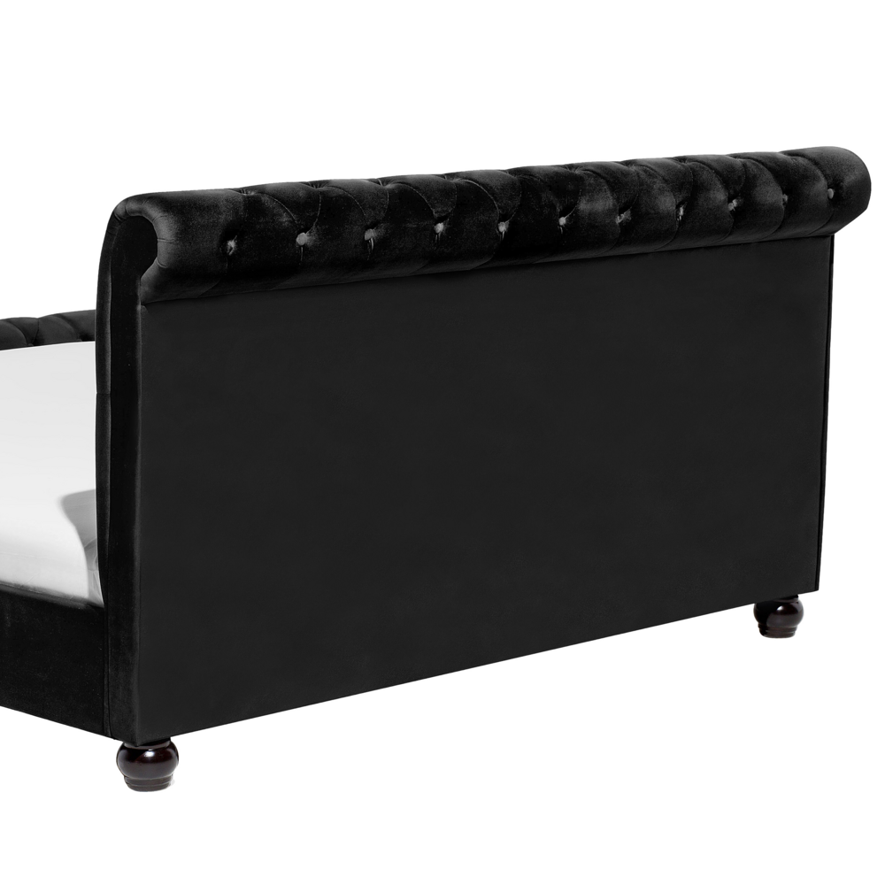 Letto ad acqua in velluto nero 180 x 200 cm con testiera trapuntata glamour