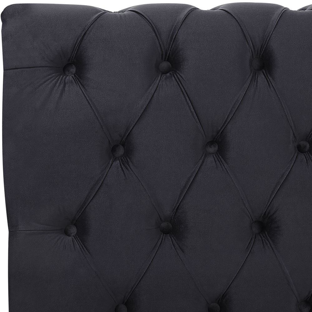 Letto ad acqua in velluto nero 180 x 200 cm con testiera trapuntata glamour