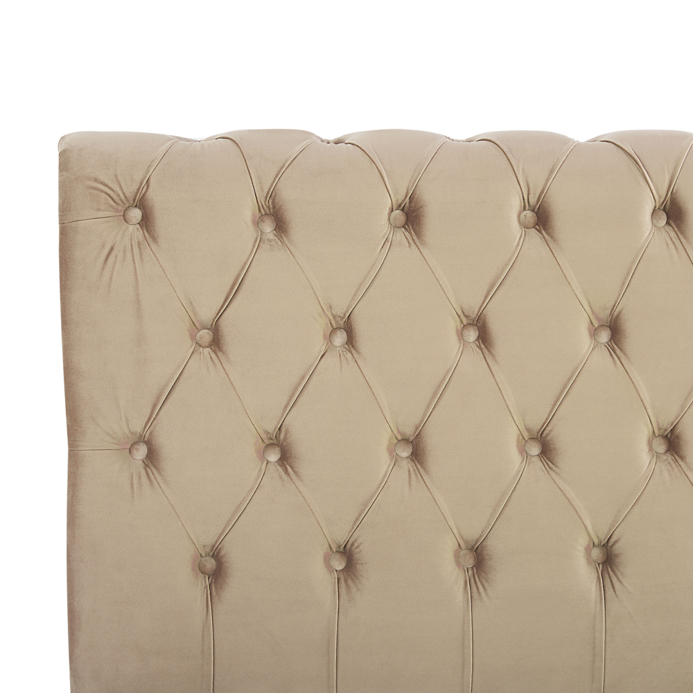 Letto ad acqua in velluto beige 180 x 200 cm con testiera trapuntata stile glamour