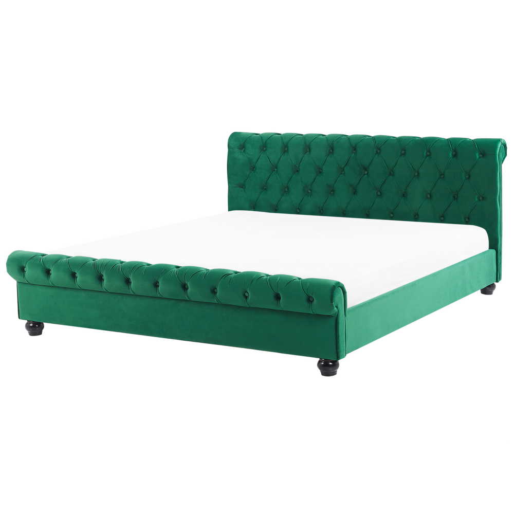 Letto ad acqua 180 x 200 cm in velluto verde smeraldo con testiera trapuntata glamour